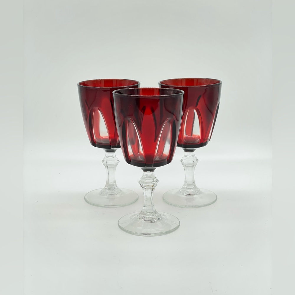 Vintage Luminarc Ruby Red 'Gothic' Goblets, Set of 3